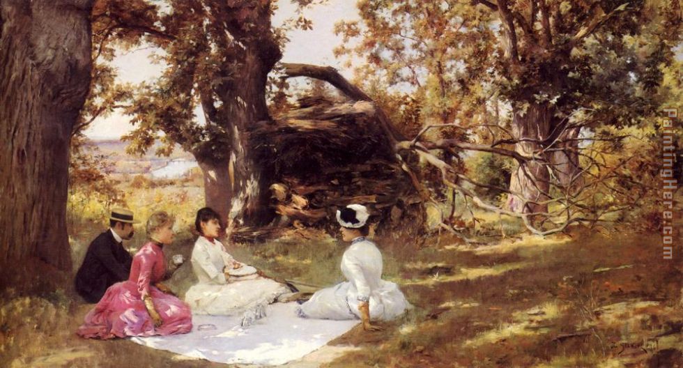 Picnic Under The Trees painting - Julius LeBlanc Stewart Picnic Under The Trees art painting